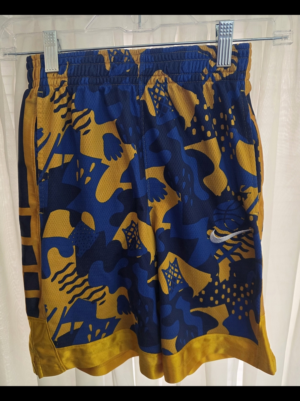 Nike Blue and Gold Basketball Shorts with Abstract Print